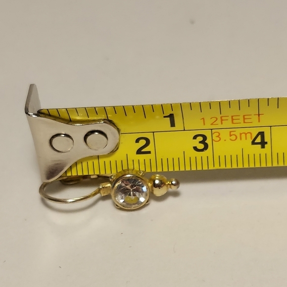 Gold Tone Lever Back Dangle Earrings w White Stone - Metal Detail - Picture 10 of 10